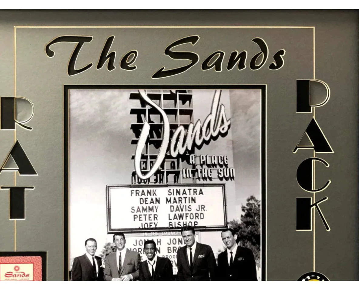Rat Pack Vegas Collage W/ Authentic Sands Playing Cards Framed Sign - Image 5