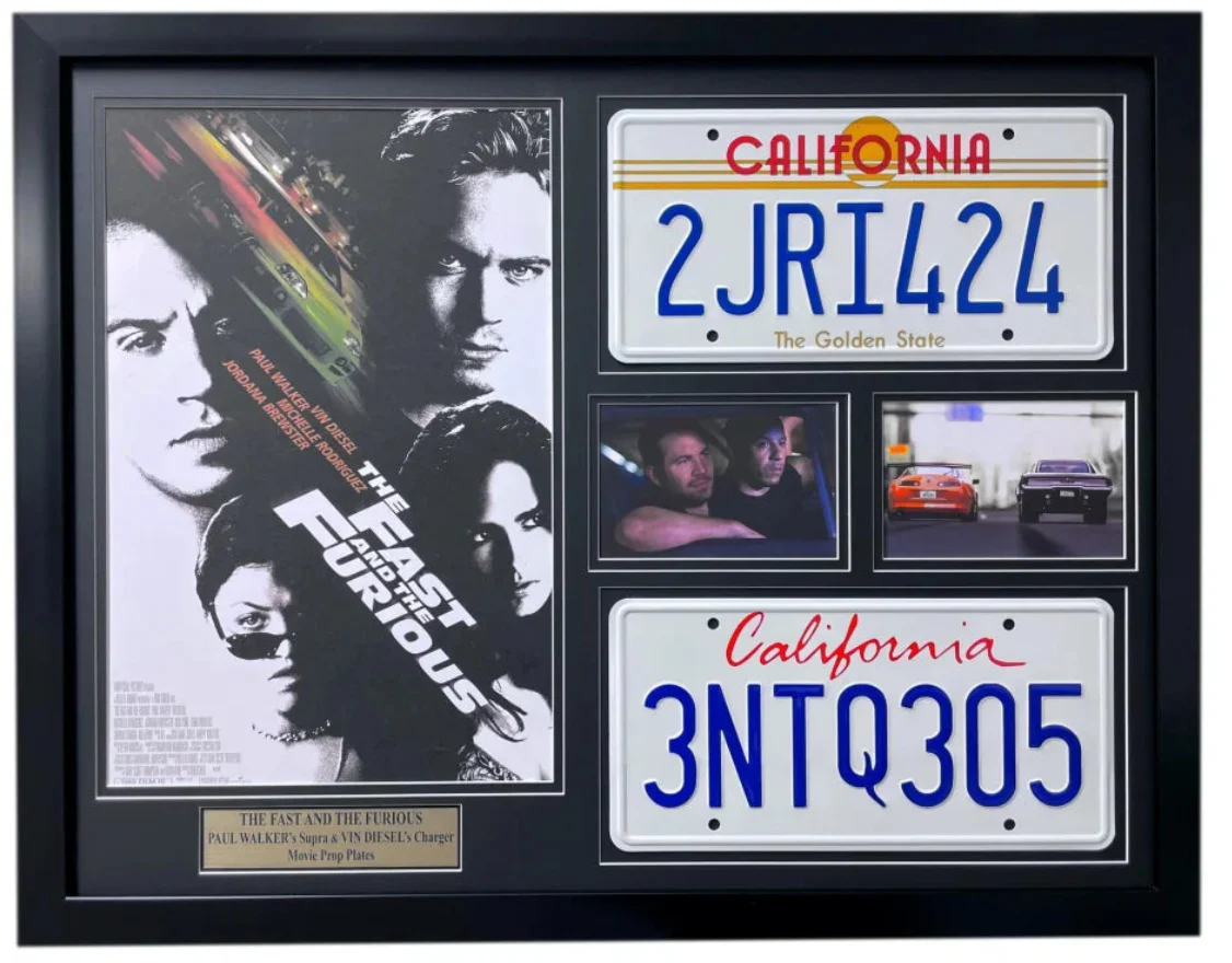 "The Fast & The Furious" Paul Walker & Vin Diesel Double Movie Car License Plate Framed Collage